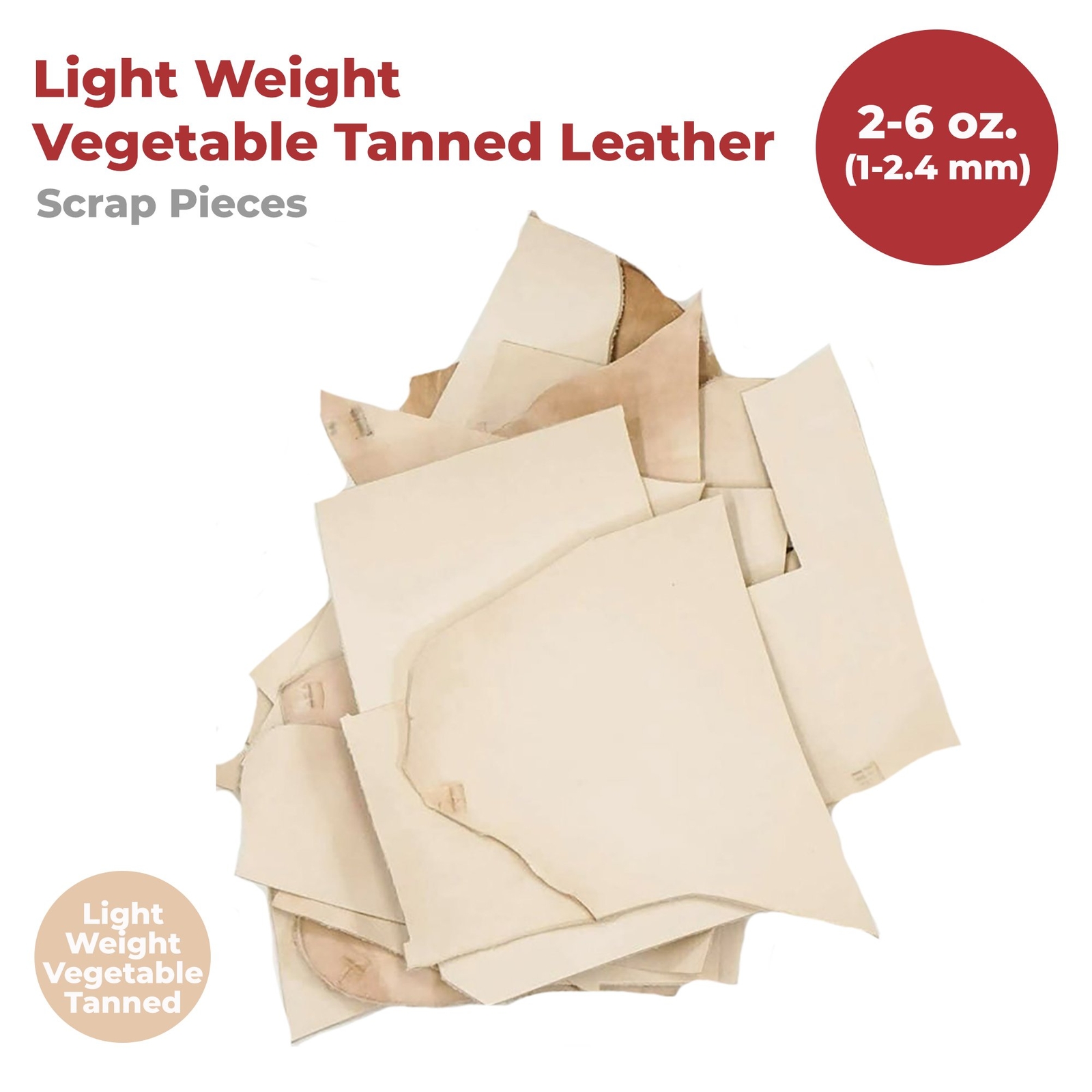ELW Vegetable & OilTanned Leather Scraps 2-15 oz (1.4-6mm) 1-30 lb Sizes