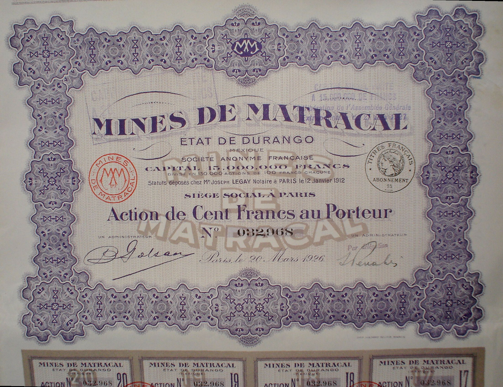 Mexico 20 x Mexican Stocks & Bonds uncancelled + coupons