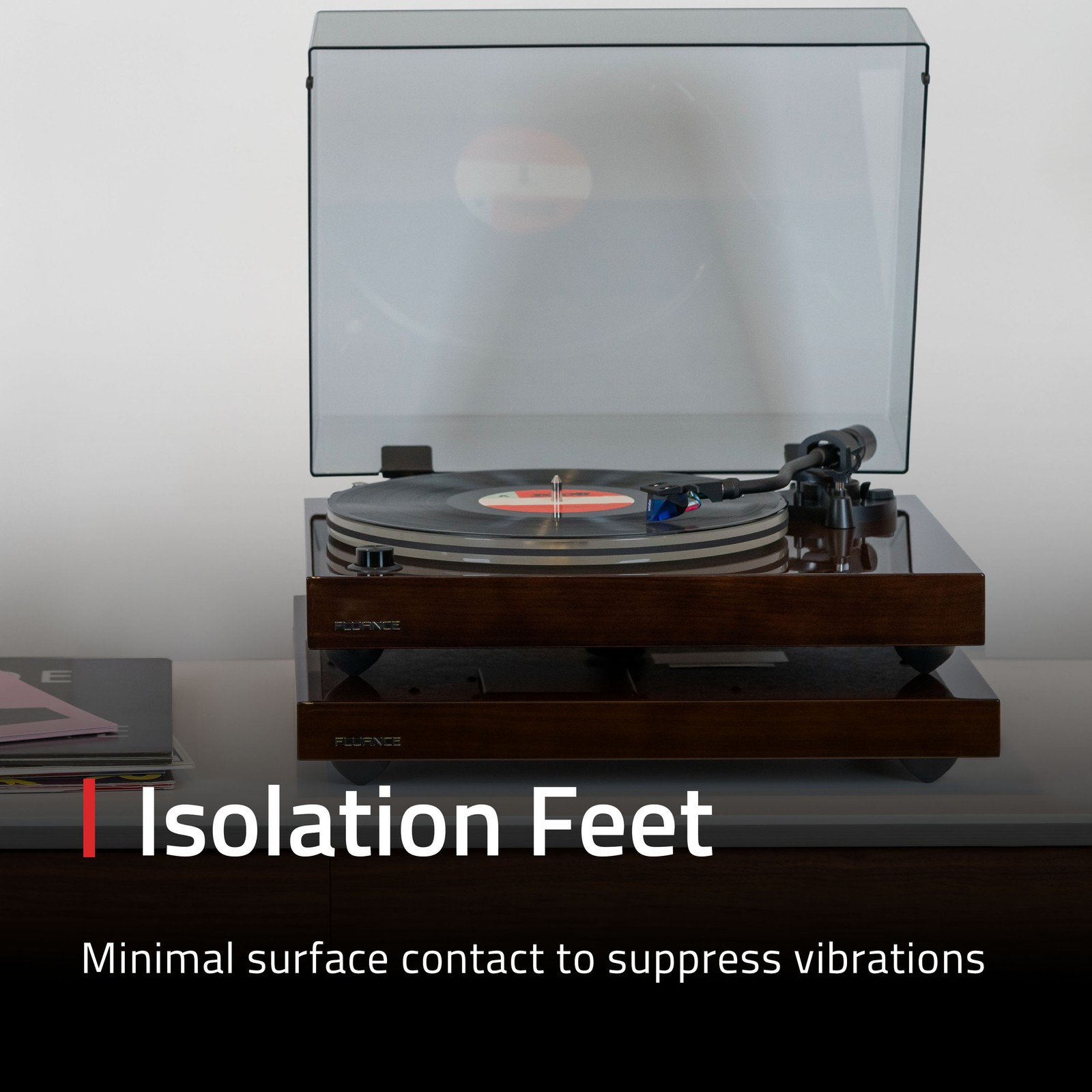 Fluance IB40 Turntable Isolation Base Anti-Vibration Wood Platform, Bubble Level