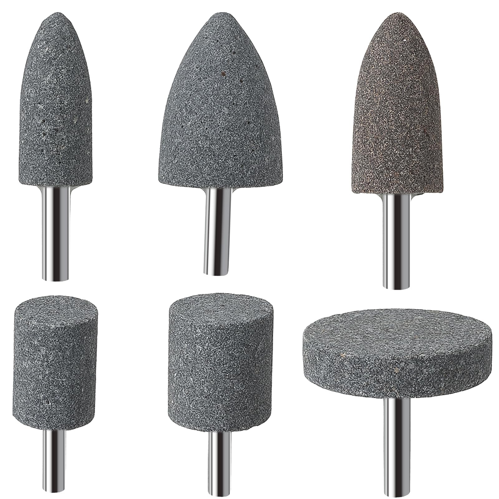 6 PCS Grinding Stones 1/4 Inch 6mm Multi Shaped Head Mounted Stone Abrasive G...