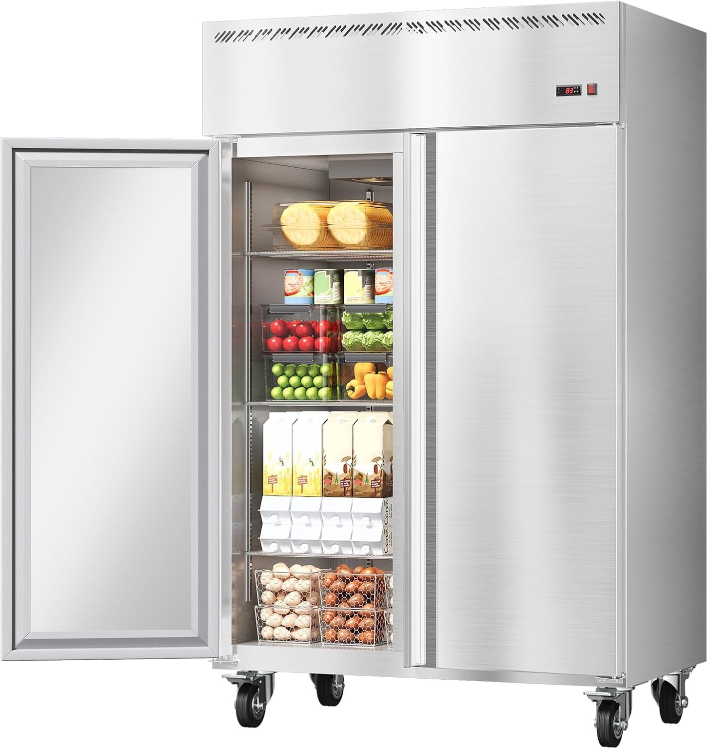 48" Premium Commercial Reach-In Refrigerator Two Door Stainless Steel