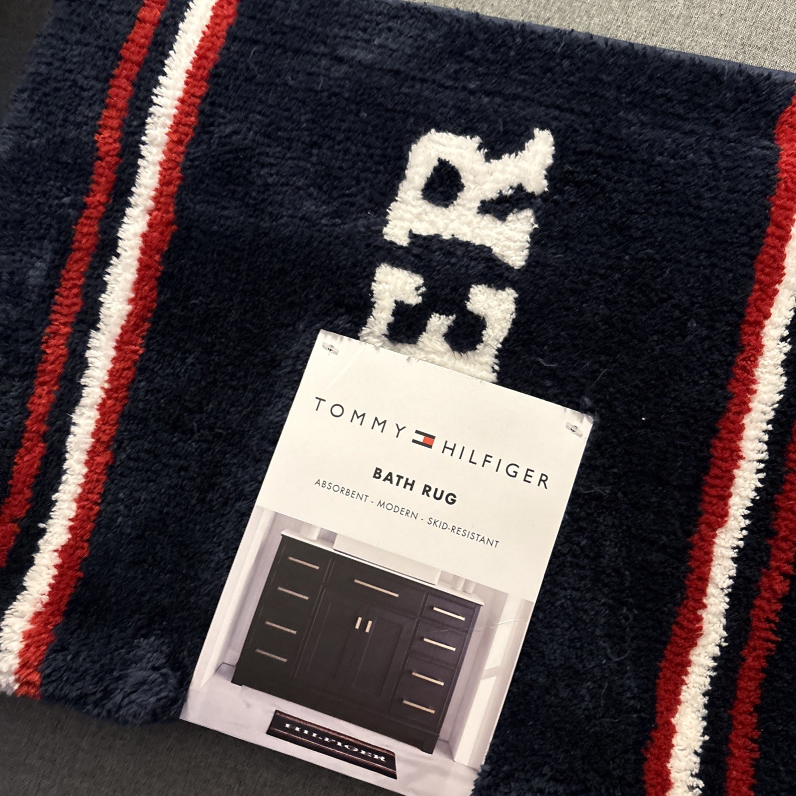 TOMMY HILFIGER Plush Bath Rug Mat 17" x 24" (Navy Blue) OEKO TEX New Bathroom