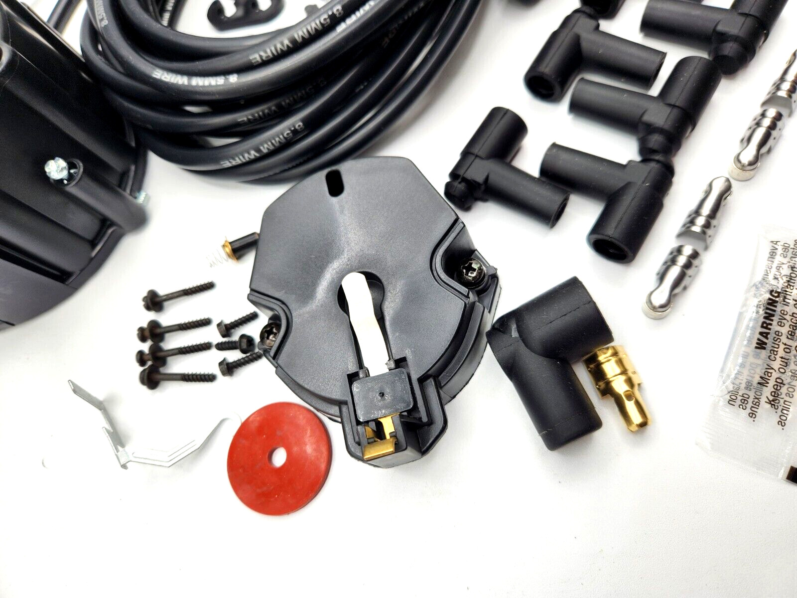 SB Chevy HEI Distributor Black Cap & Rotor & 8.5mm Black Spark Plug Wires SBC V8