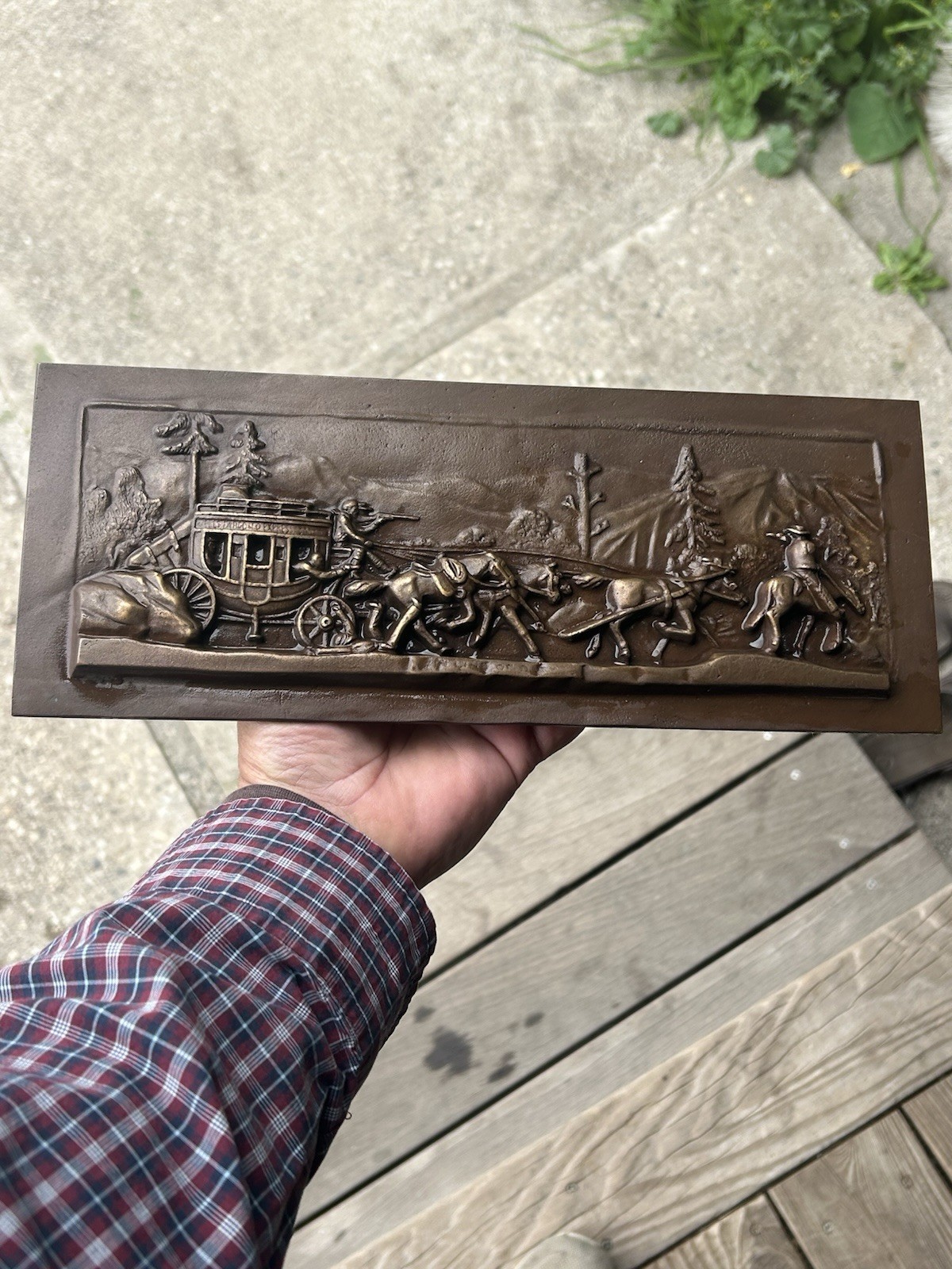 Solid Bronze Wells Fargo In Line Of Duty Bronze Plaque 12 3/4 X 5 Inches