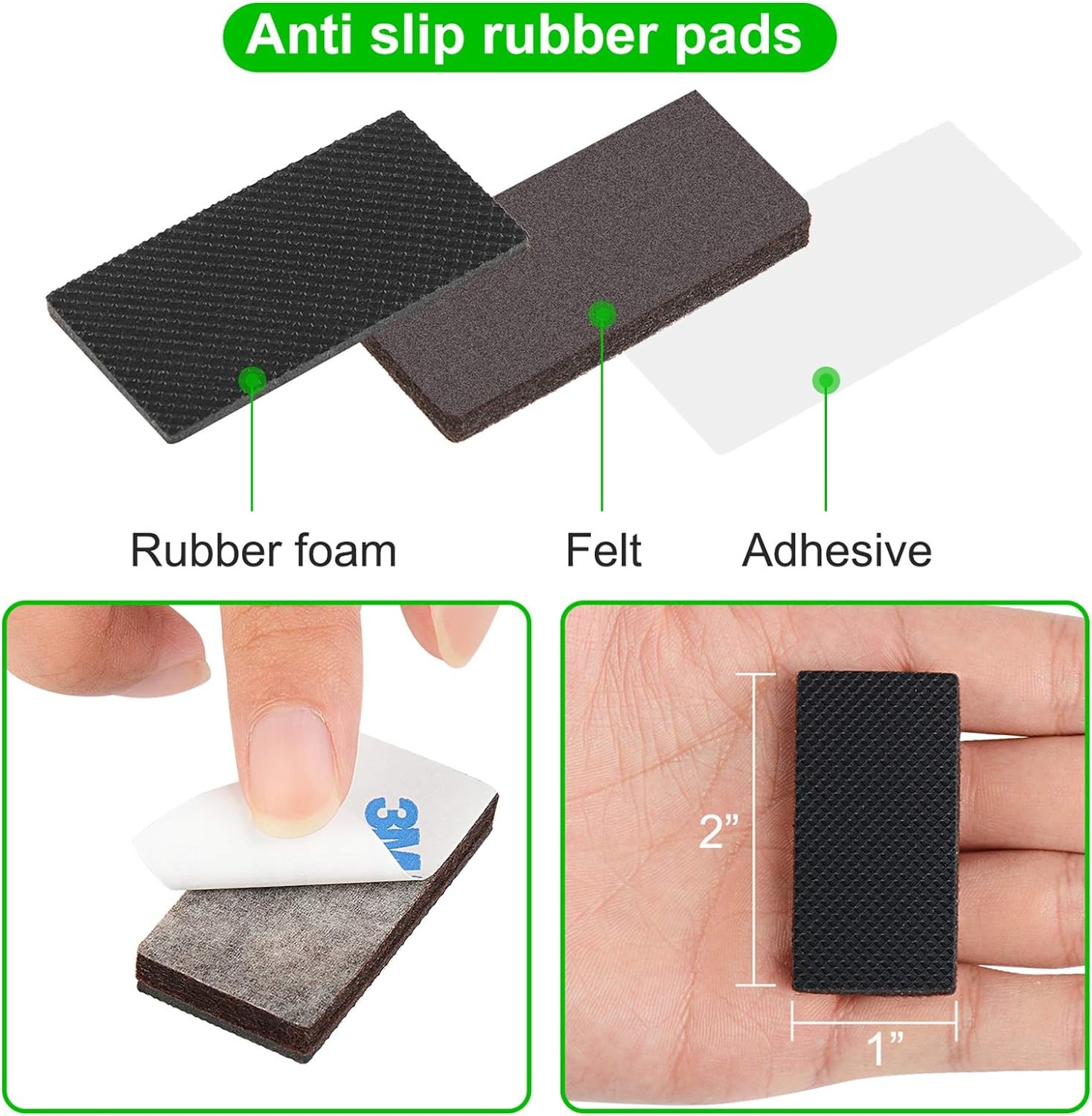 Rectangle Non Slip Furniture Pads 8 Pieces 1x2 inch, Anti Slip Rubber Furniture