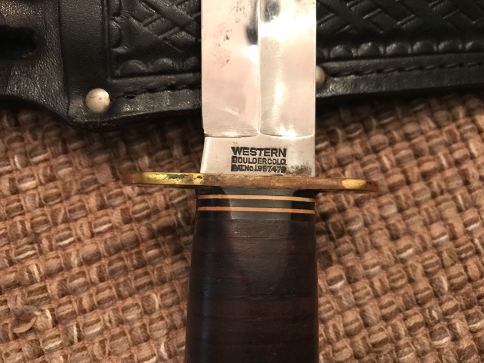 Vintage Western G46-6 Shark WWII Combat Knife Stacked Leather grip & sheath