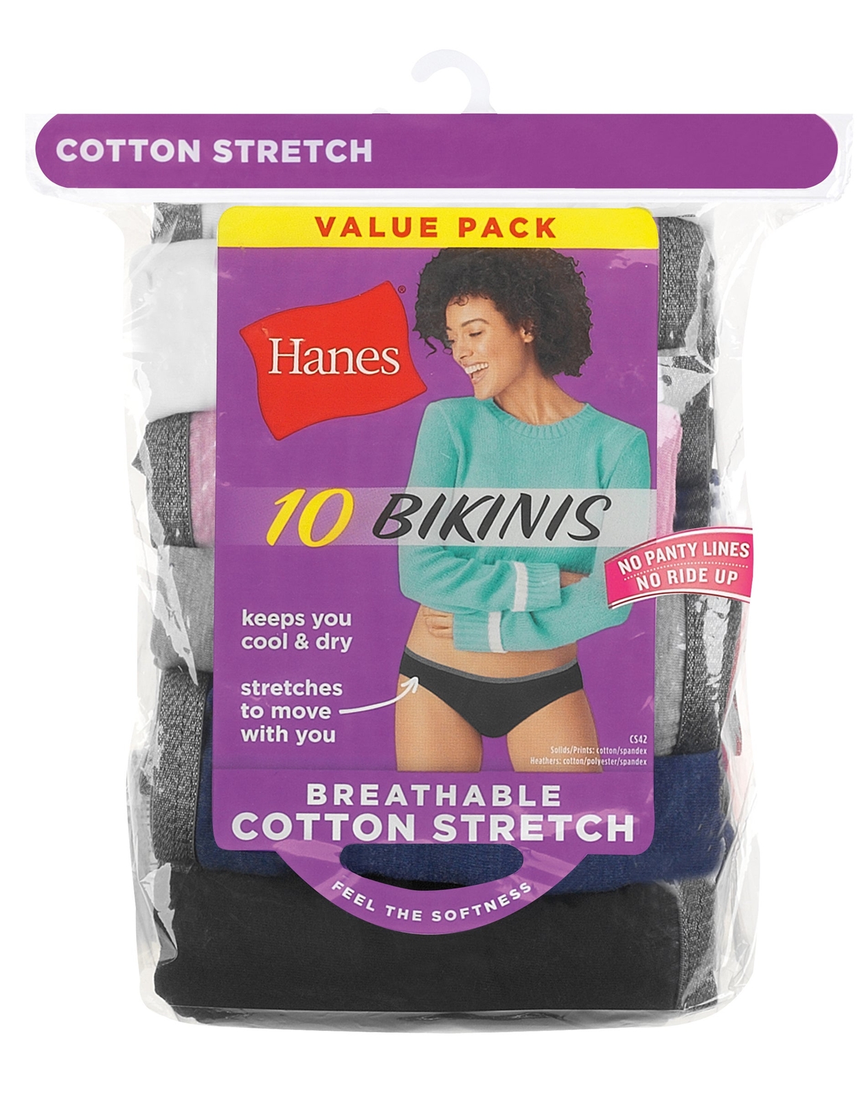 Hanes Womens Bikini 10-Pack Underwear Panties Breathable Cotton Stretch No Lines