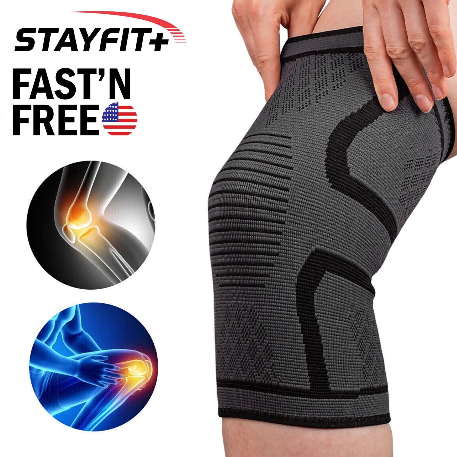 Woven Knee Compression Sleeve Brace Fitness Weight Lifting Support Pain Relief
