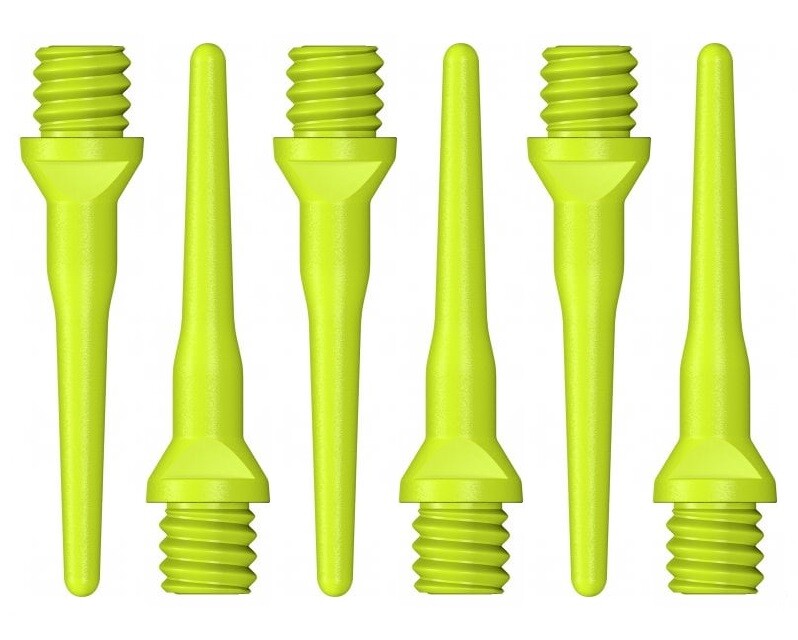 100 Tufflex 2BA Plastic 20mm Soft Tip Dart Points - Yellow