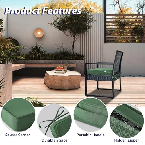 Outdoor Chair Cushions Set of 4,Waterproof Outdoor 19x19x3-Square Forest Green