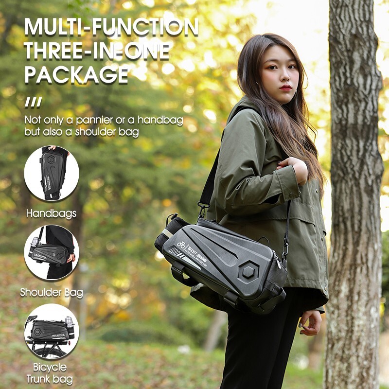 WEST BIKING Waterproof Bike Hard Shell Trunk Bag Bicycle Rear Rack Pack Bag 8.6L