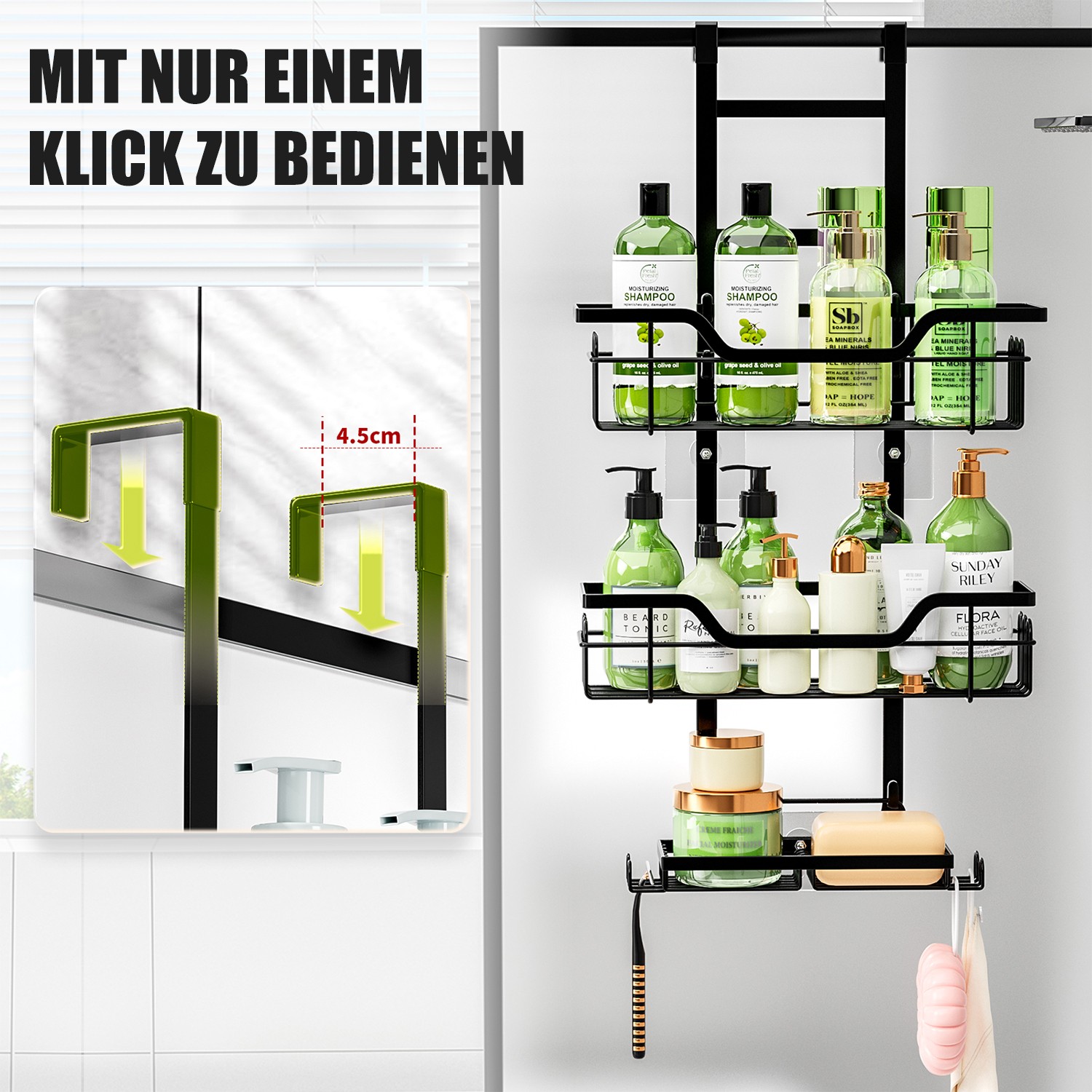 Over the Door Shower Caddy Hanging: Black Rustproof Shower Organizer