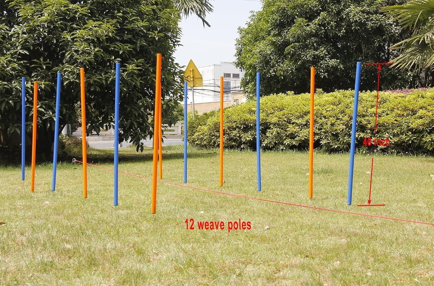 Portable 12 Weave Poles Agility Training Equipment for Dog Exercise Outdoors