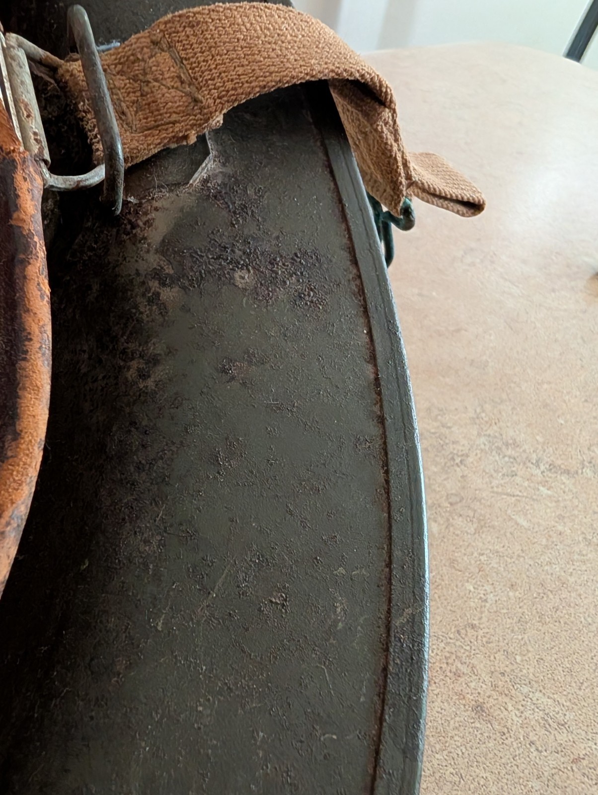 WW2 M1917A1 KELLY Helmet with Leather Liner Chin Strap Skull Pad 1930s 8C