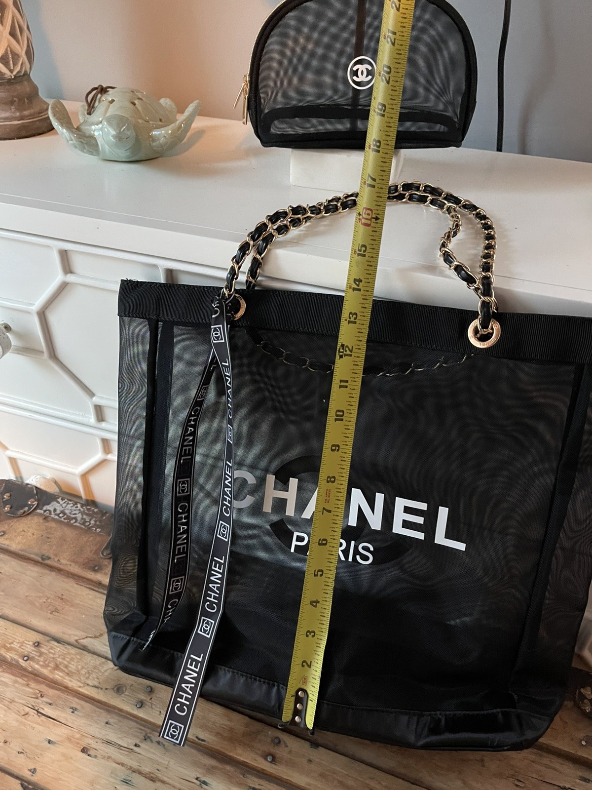 New Chanel Beauty Mesh VIP Tote And Matching Makeup Pouch - Gold Hardware