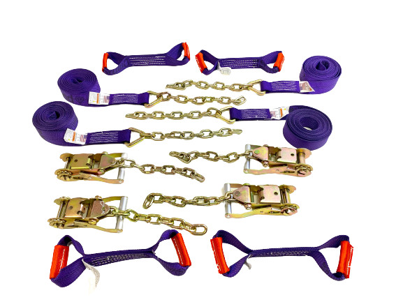 8 pt Kit 18' Purple DW Rollback / Flatbed Car Tie-Downs w/ Chain Tails