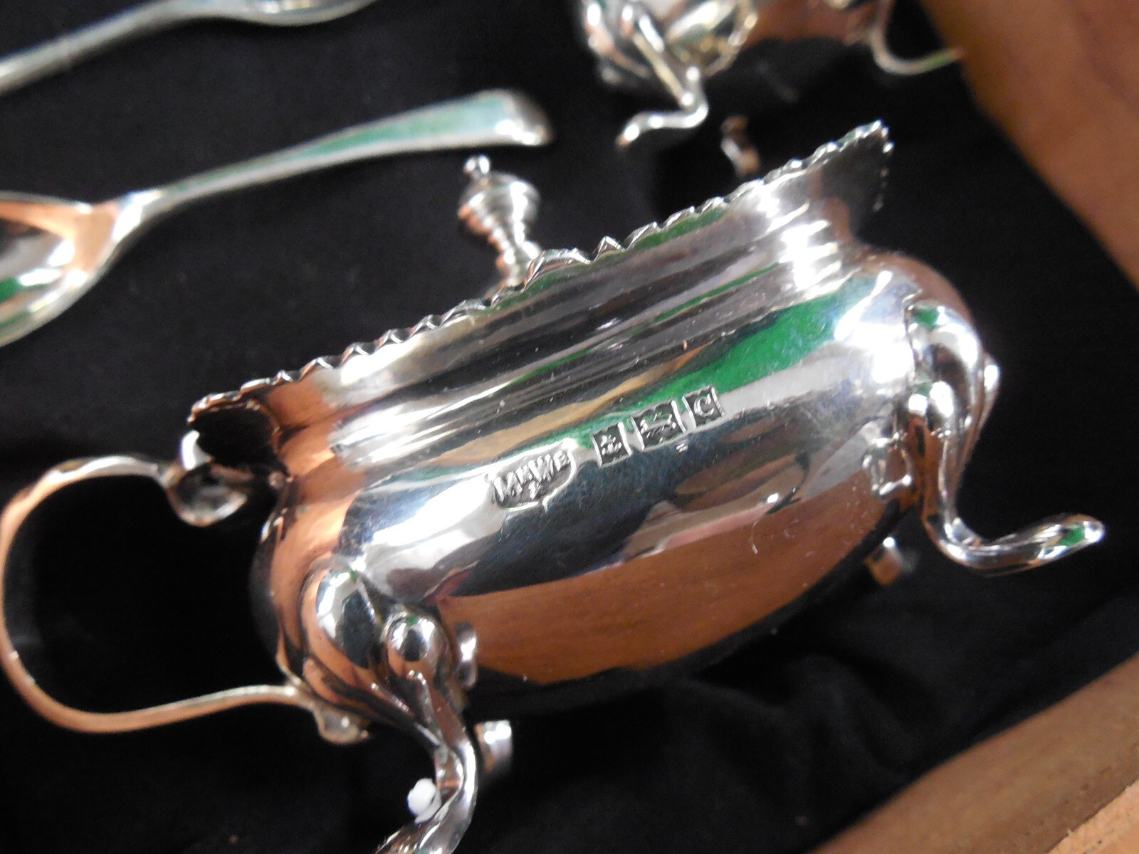 Mappin & Webb Sterling Silver Condiment Set in Cigar Box ~