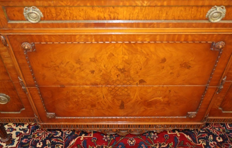 Early 20th Century French Style Burl & Satinwood Inlaid Chest Dresser Commode