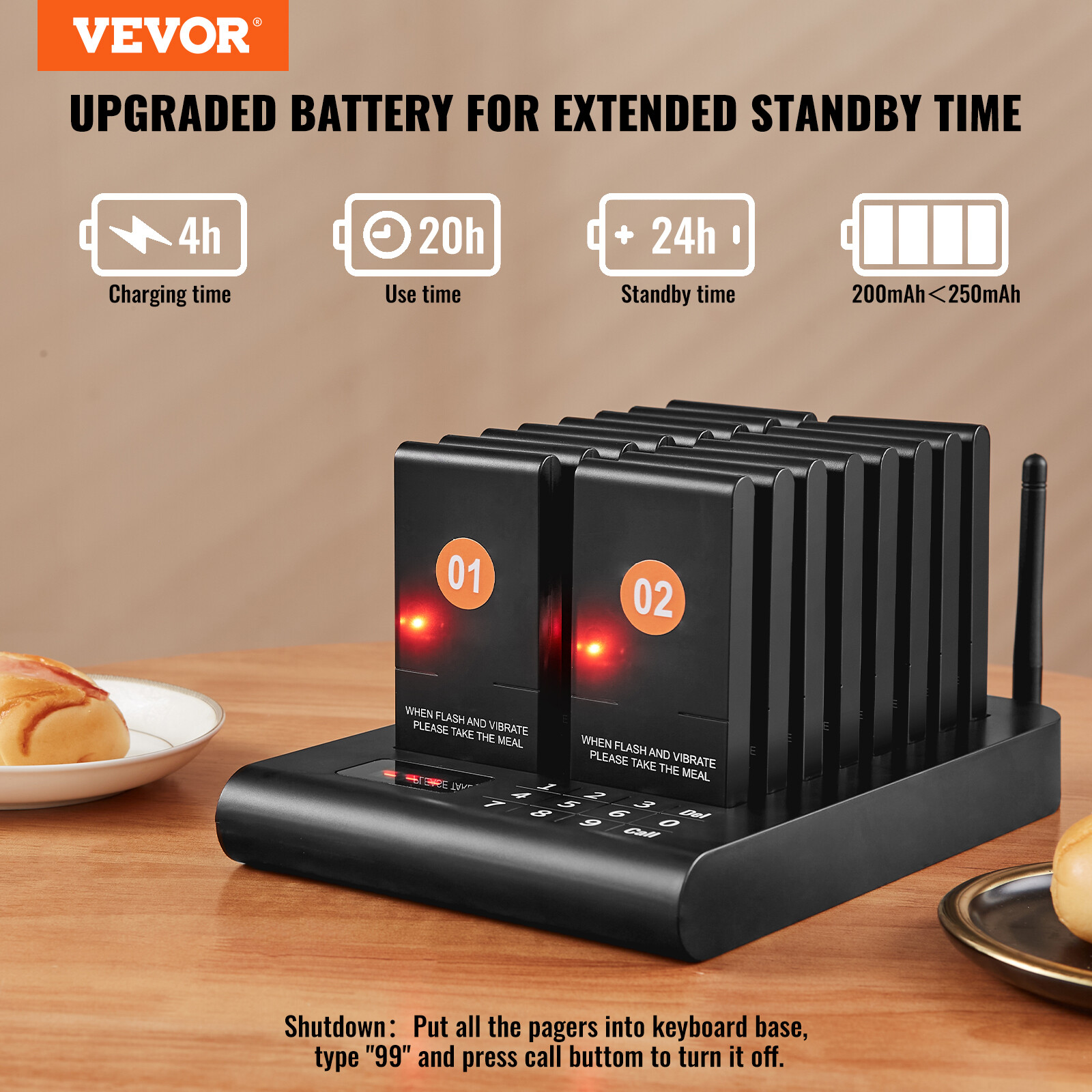 VEVOR Restaurant Pager System 16 Beepers Wireless Guest Paging Queuing Calling