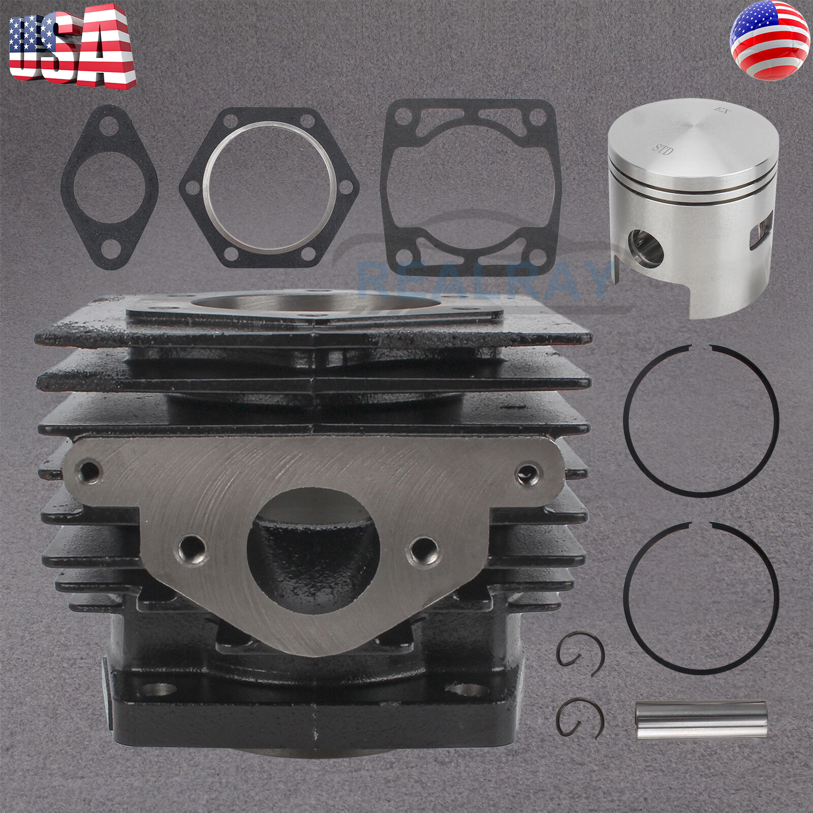 For 1976-1988 EZGO 2 Cycle Gas Golf Cart Top End Rebuild Kit Cylinder & Piston