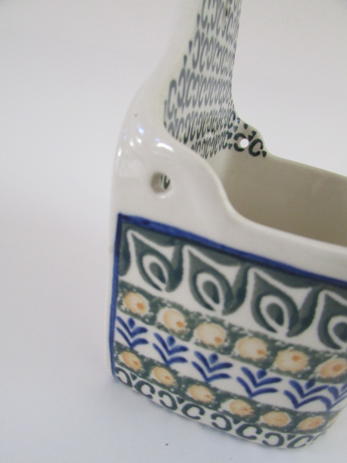 Polish Pottery Green Hanging Salt Cellar without Lid Used