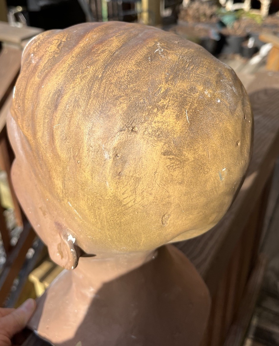 Antique, 1900’s Plaster Child Mannequin Bust, German, Brown Eyes, Blond Hair