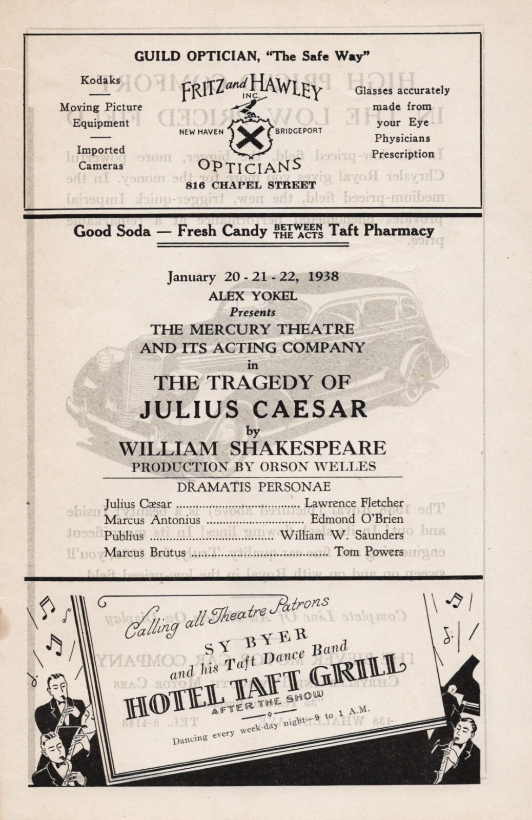 Mercury Theatre "JULIUS CAESAR" Orson Welles / Biltzstein 1938 New Haven Program