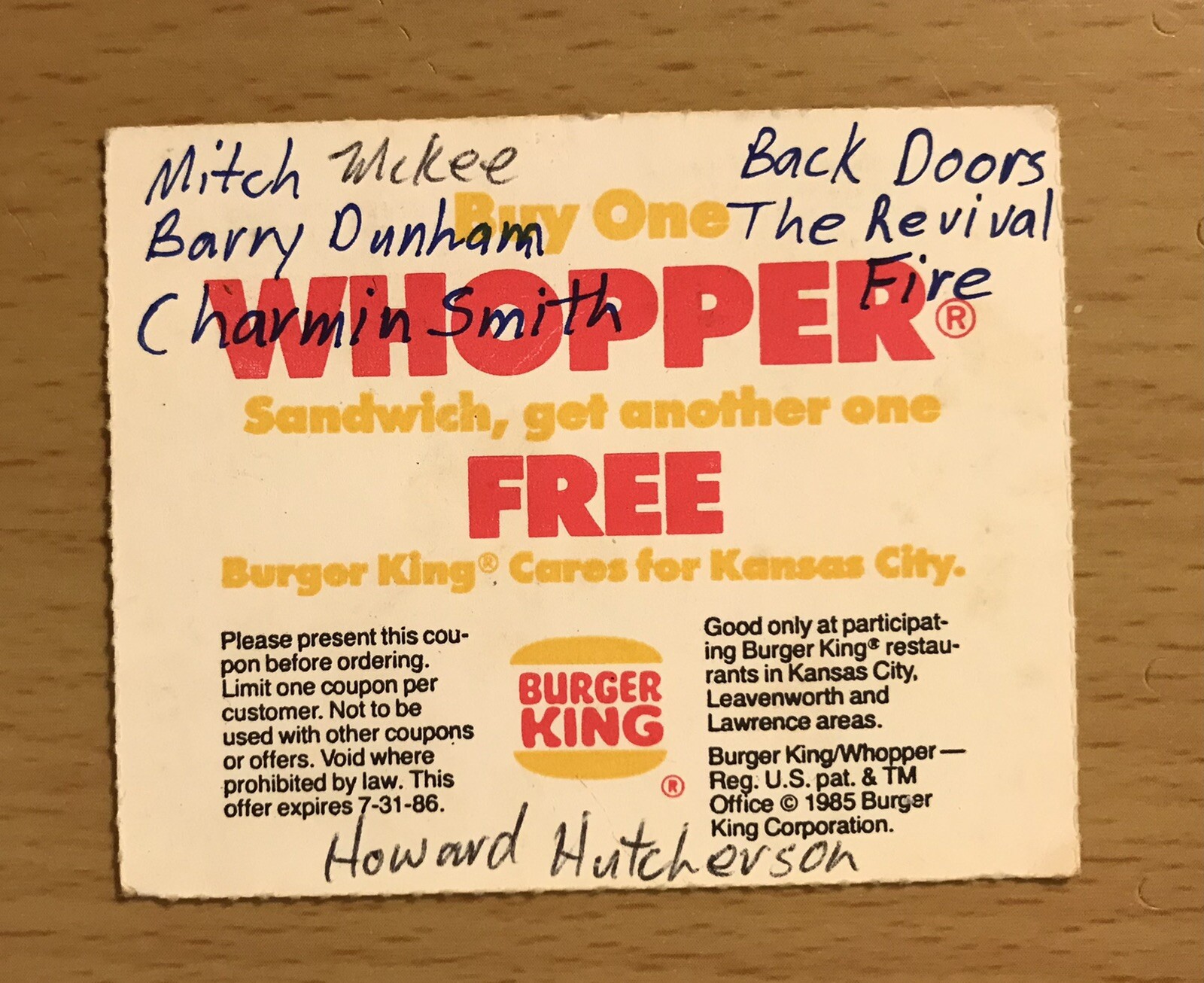 1986 THE BACK DOORS TRIBUTE CONCERT THAT NEVER HAPPENED KANSAS CITY TICKET STUB