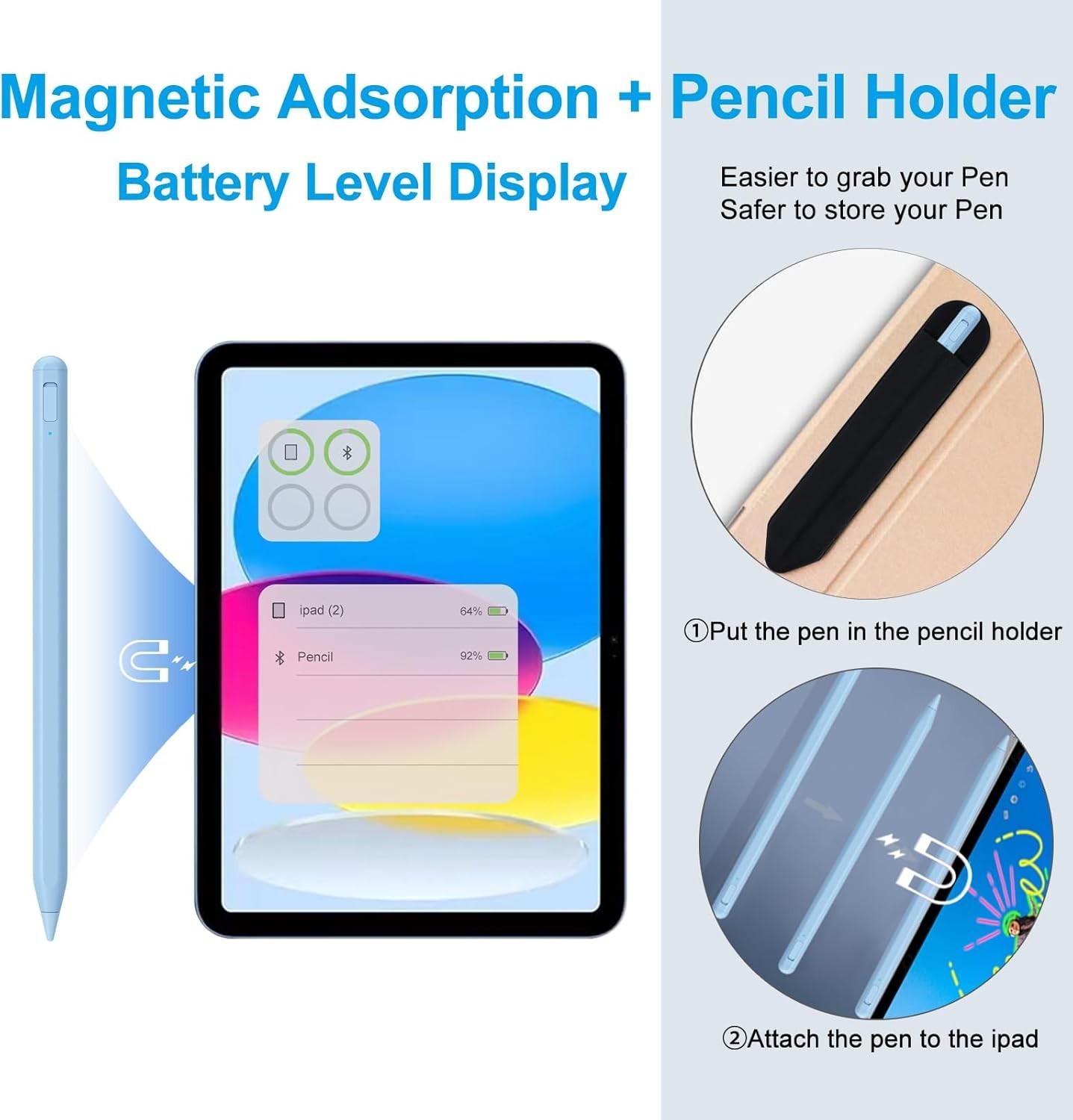 Stylus Pen for iPad 2018-2025 with Palm Rejection, Apple Pencil for iPad