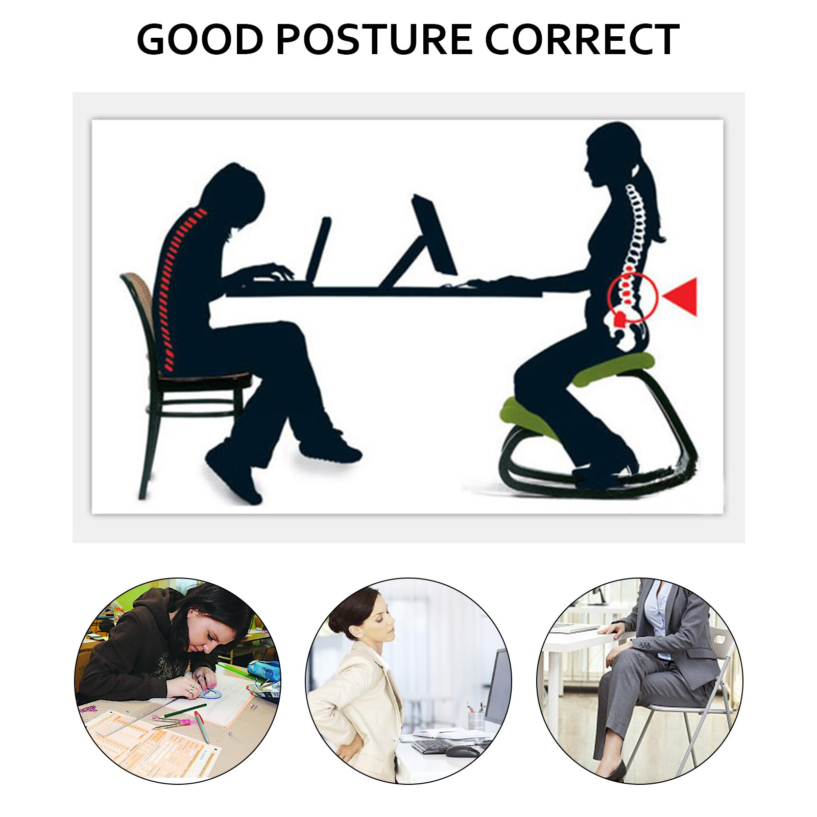 VEVOR Ergonomic Kneeling Chair bentwood Stool Strengthen Muscles Furniture White