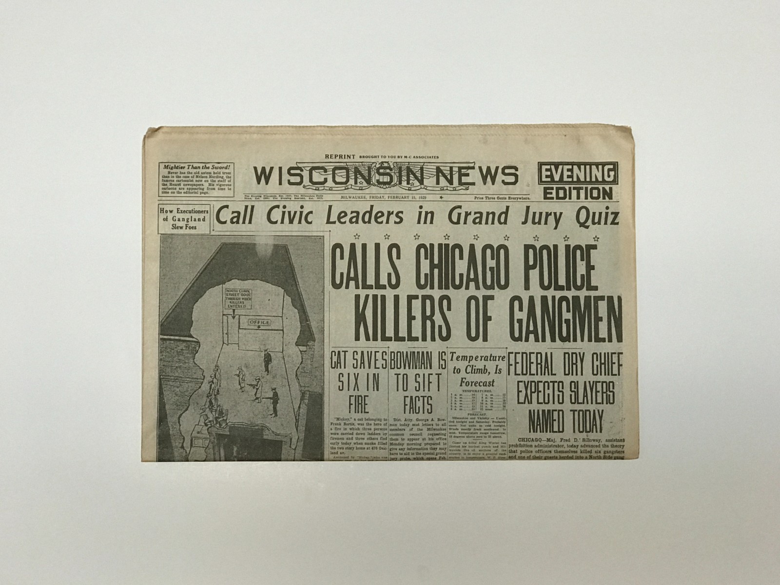 NEWSPAPER REPRINT - 1929 - Saint Valentine's Day Massacre