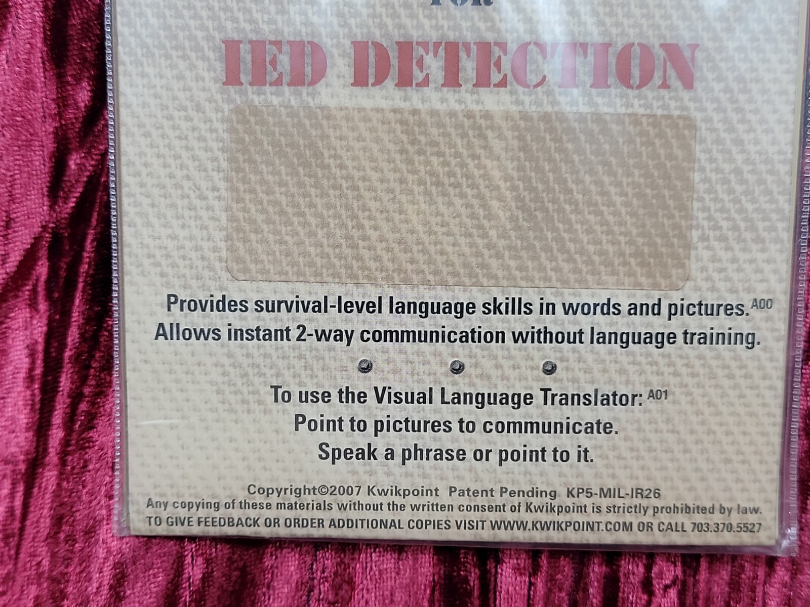 NEW Vintage 2006 US Army Iraq War Era Visual Language Translator IED DETECTION