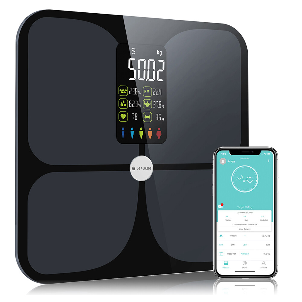 Digital Bathroom Scale for Body Weight Fat Heart Index & Heart Rate Measurement