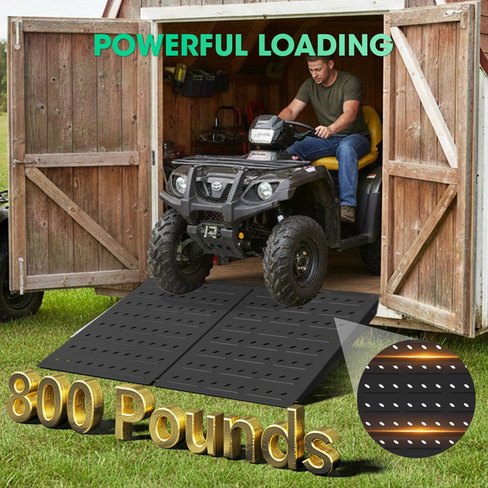 36" x 24" Shed Ramps for Riding Mower Anti-Slip Punch Plate Ramps for ATV Black