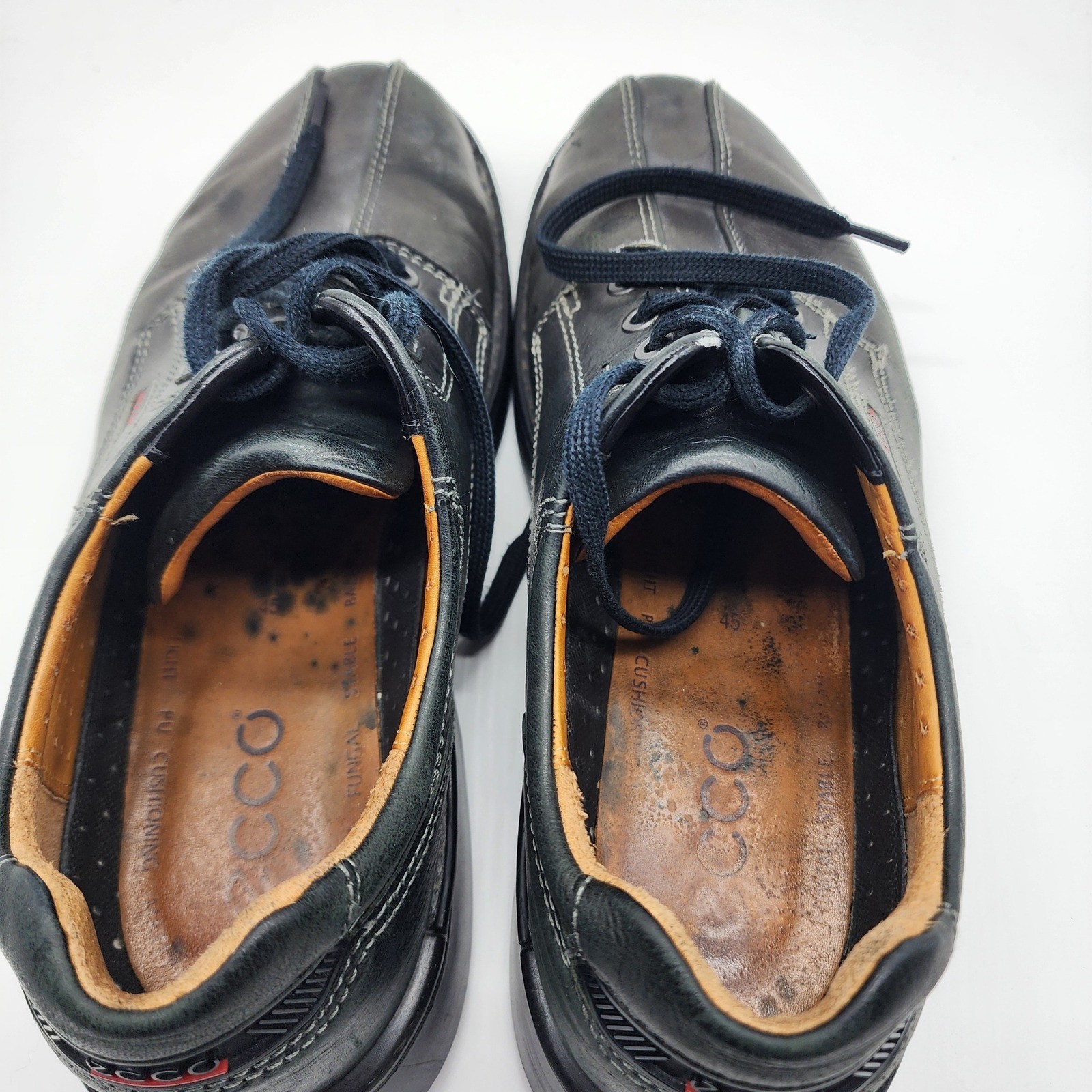 ECCO Fusion Oxfords 45 11-11.5 Regular Bicycle Toe Black Leather Lace Up 50114