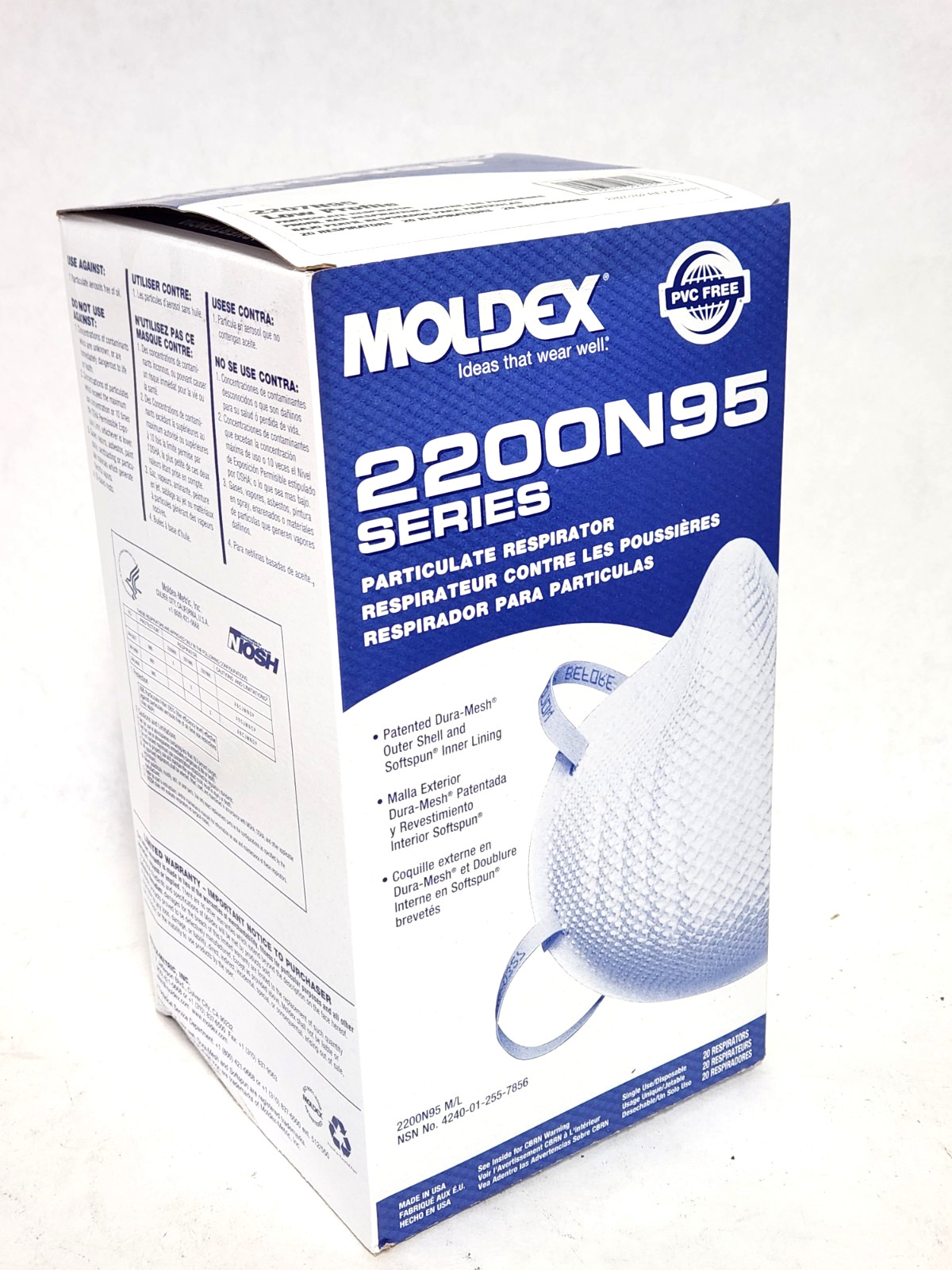 (1 box) Moldex 2200N95 2207 N95  Respirator Mask, Medium/Large 20 Masks per Box
