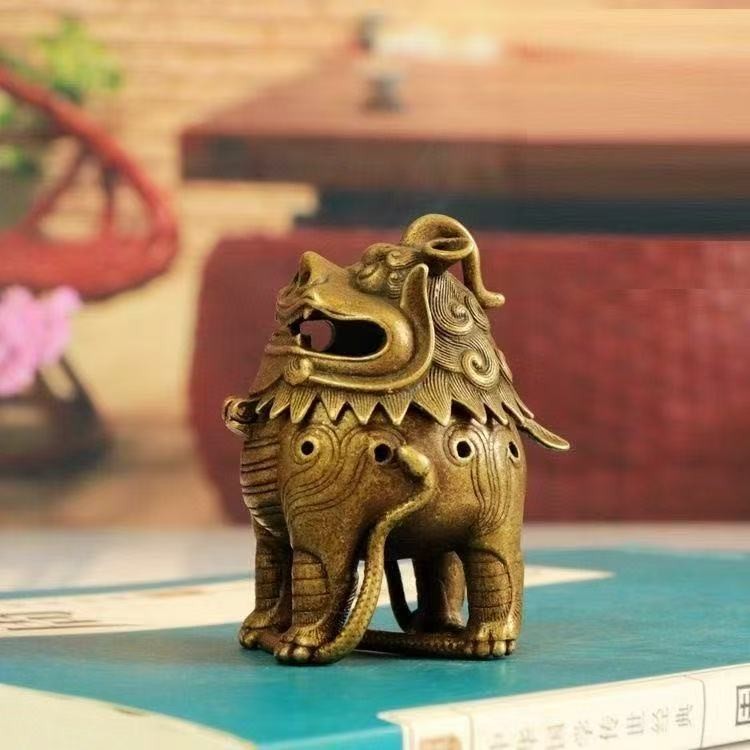 New Vintage Brass Pixiu Incense Burner Chinese Mythical Beast Statue Home Decor