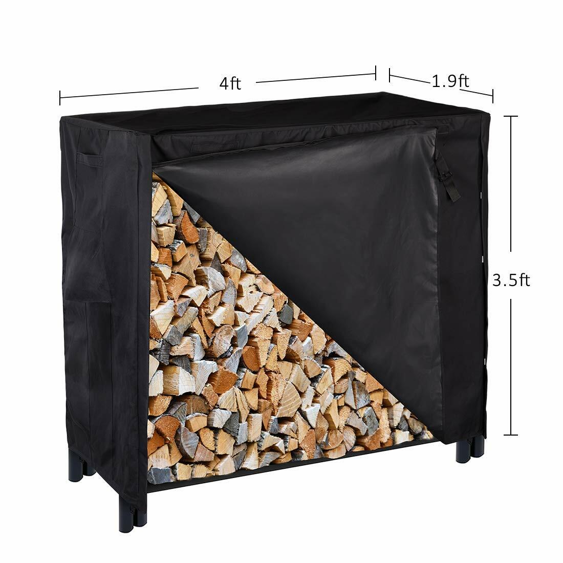 4/8ft 600D Zippered Waterproof Firewood Cover Wood Log Rack Outdoor Storage