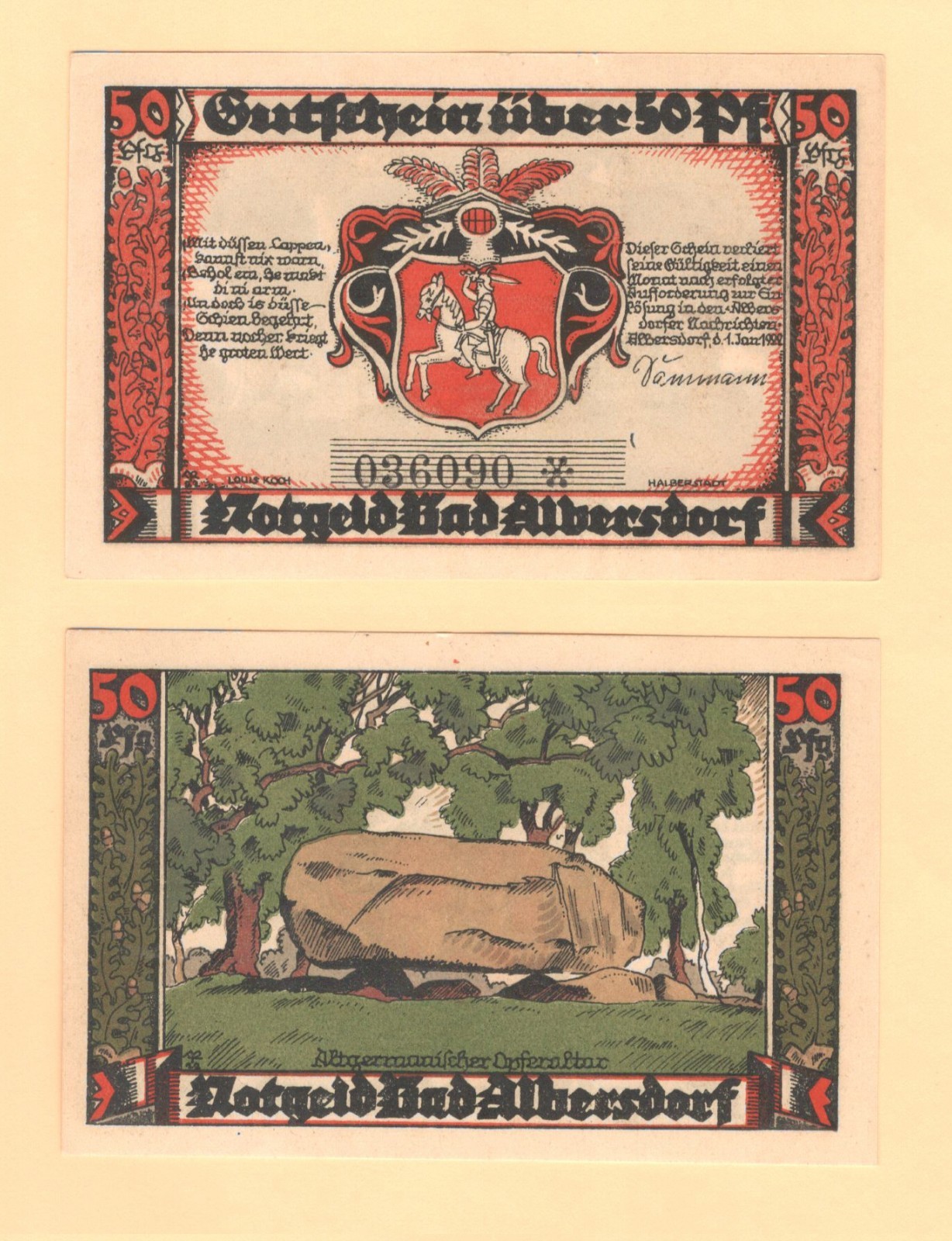 German Serienscheine Notgeld 1922 { Albersdorf  50 Pfennig } # L 9 / GrM 9.1