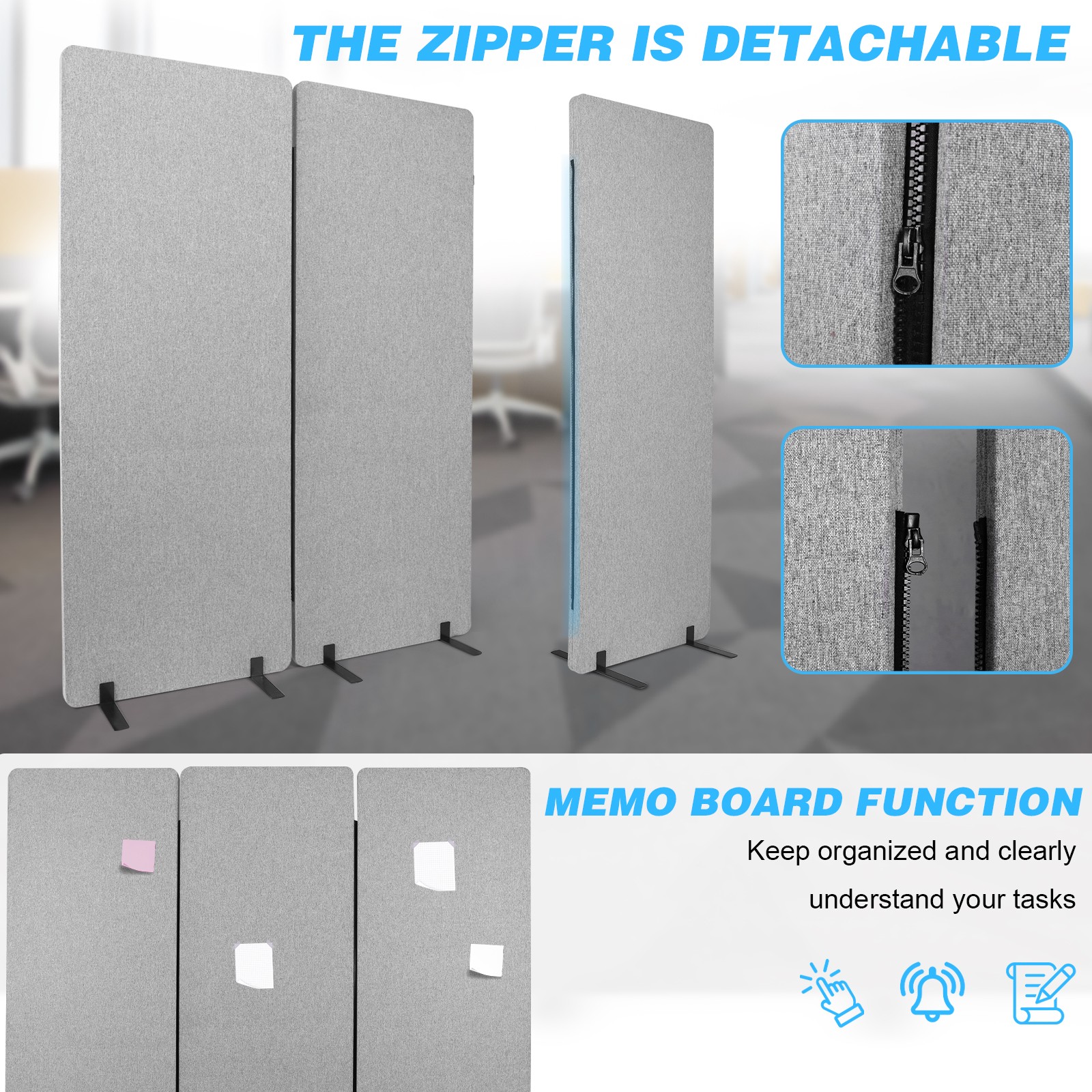 3 Panels Soundproof Privacy Panels Folding Room Divider for Dorm Studio Office