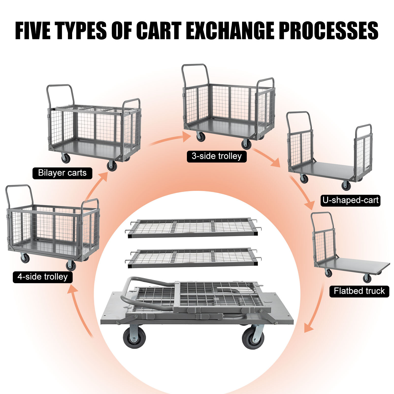 Platform Truck Cart with Cage 6-in-1 2000lbs Aluminum Hand Truck Push Cart Dolly