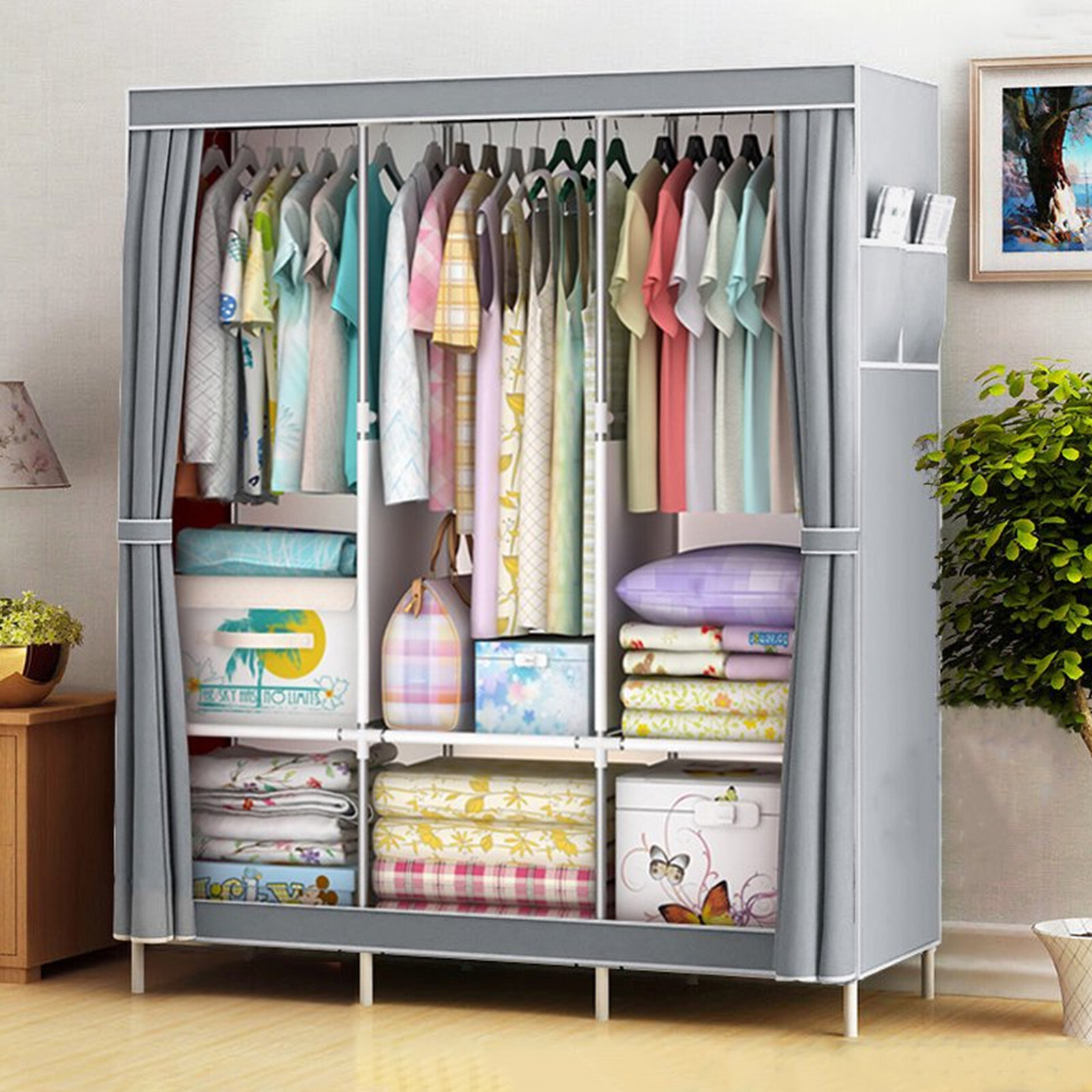 Design Portable Closet Wardrobe Clothes Rack Storage Organizer Shelf Multi-color