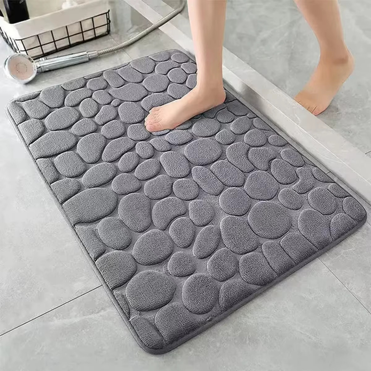 3D Non Slip Bathroom Mat Bath Mats Absorbent Doormat Carpet Cobblestone Embossed