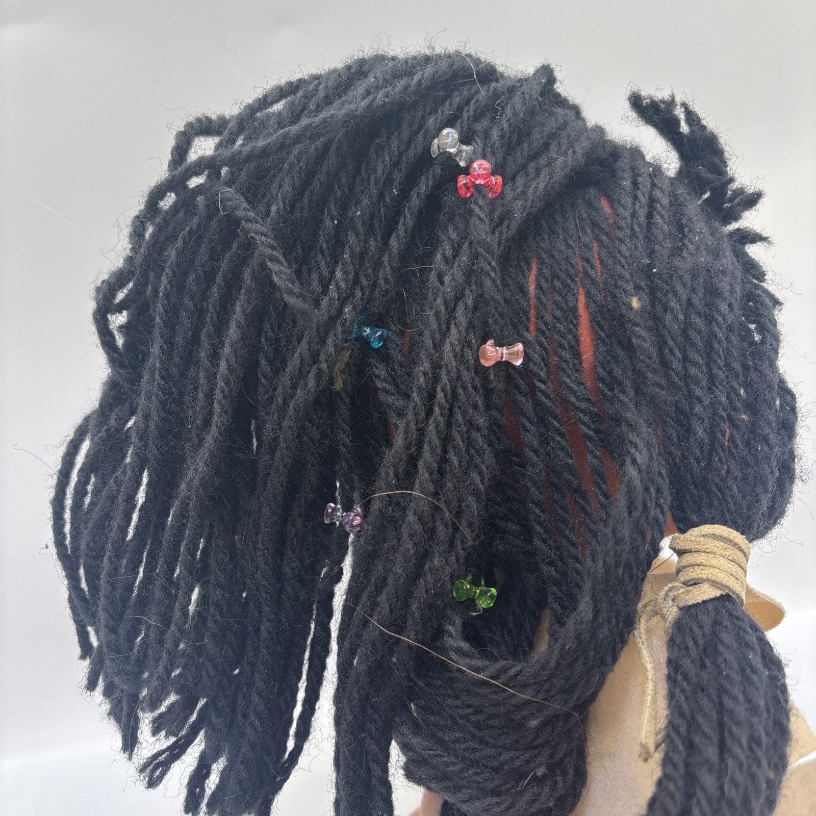 Native American Doll Yarn Hair Vintage Beads In Her Hair Female Doll {70}