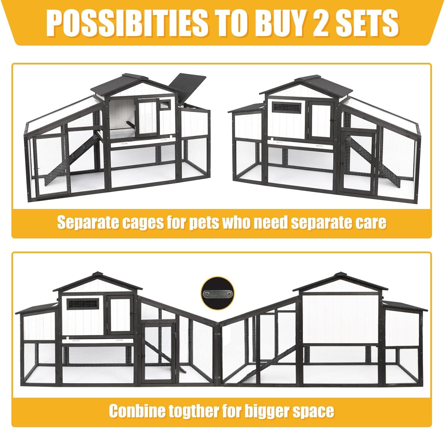 PetsCosset Chicken Coop Outdoor Wooden Backyard 2-Story Hen House Chicken Run