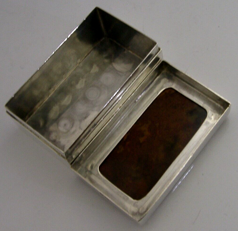 STUNNING HEAVY SOLID STERLING SILVER AGATE TABLE SNUFF BOX 1991 ENGLISH 82g