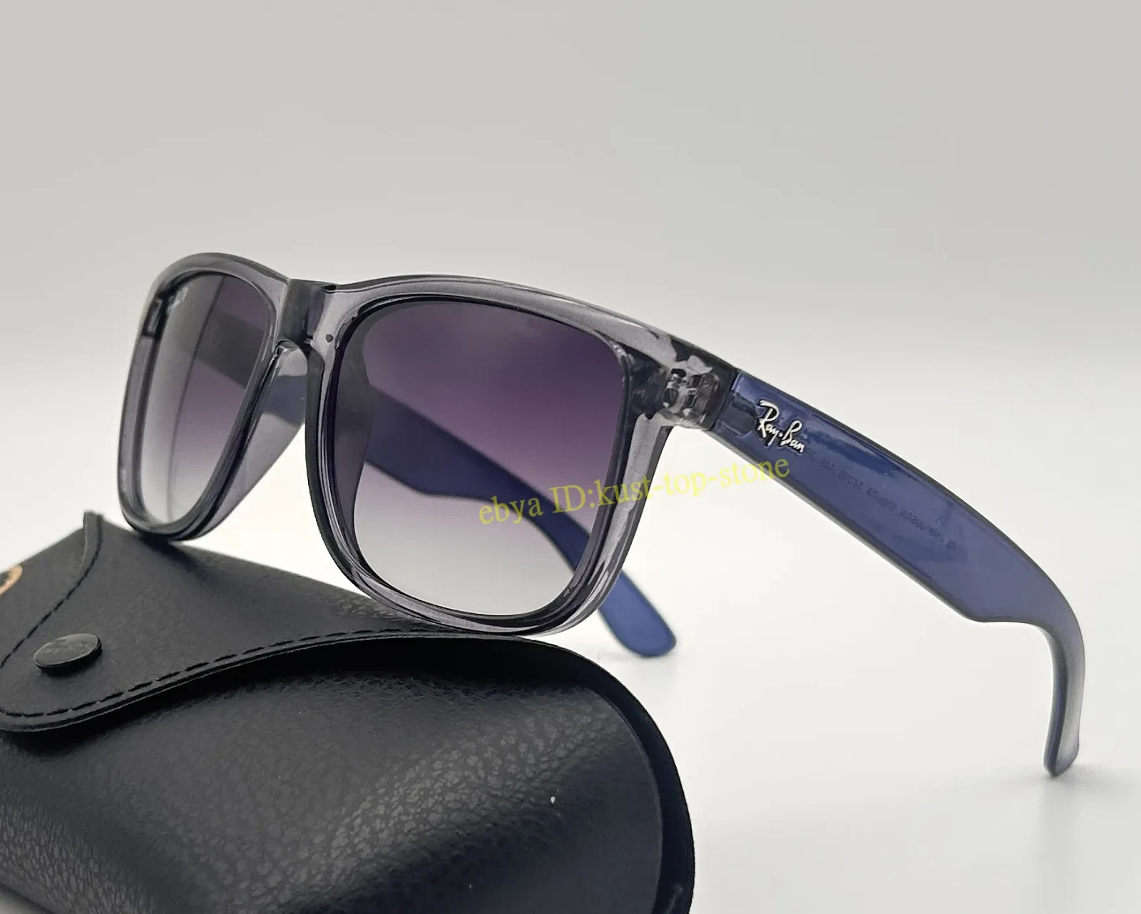 Ray-Ban RB4165 Justin 6596/T3 Square Sunglasses Blue Frame Gray Lens 54MM