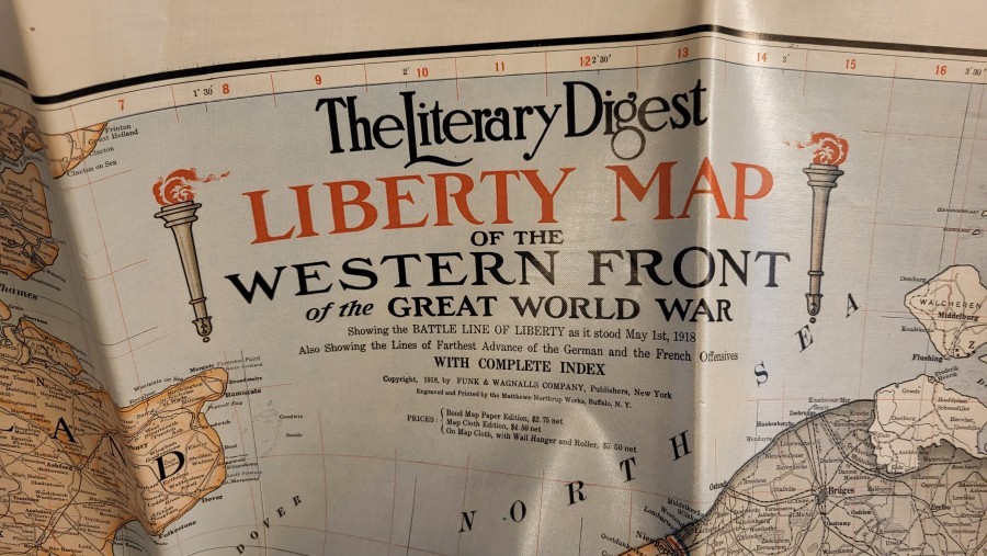 WWI 1918 Western Front Battle-Line Liberty Map! Coated Cloth. Large 51" x 42".