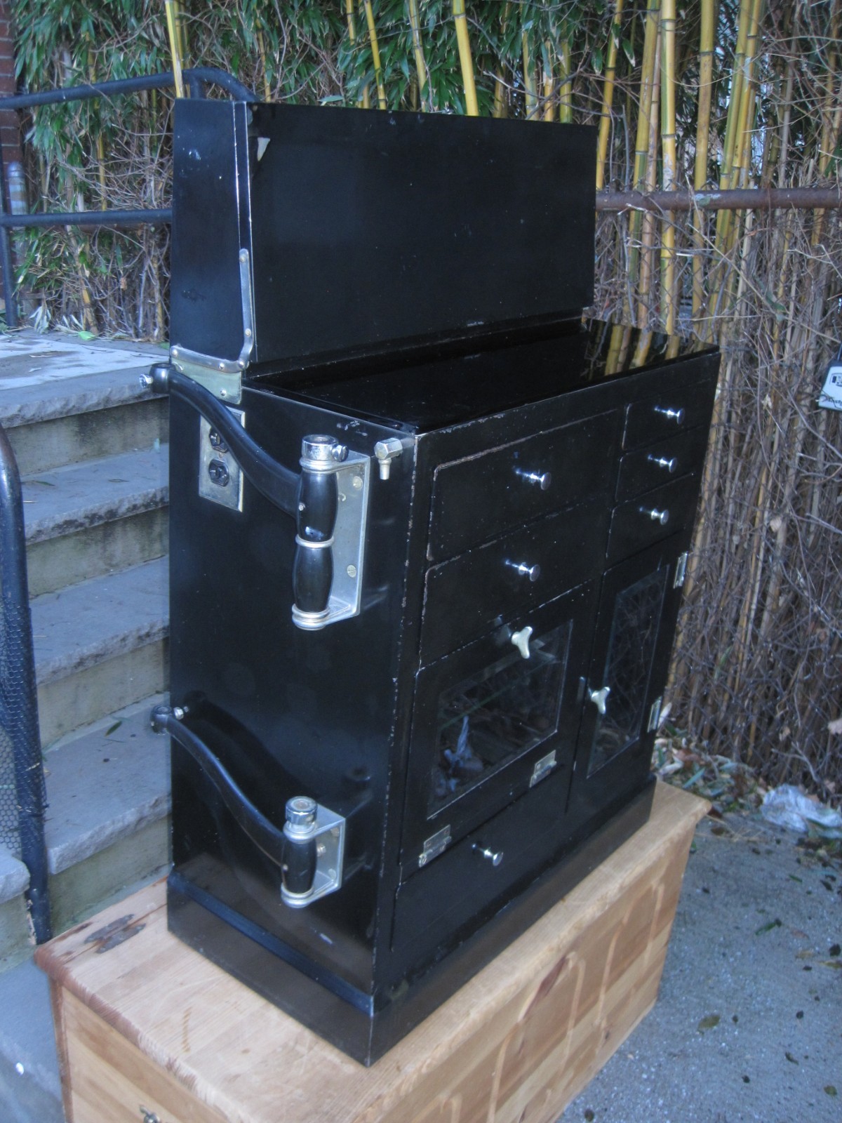 Antique Medical Podiatry Dental Metal Glass Cabinet w/ Bottles Electric Bosworth