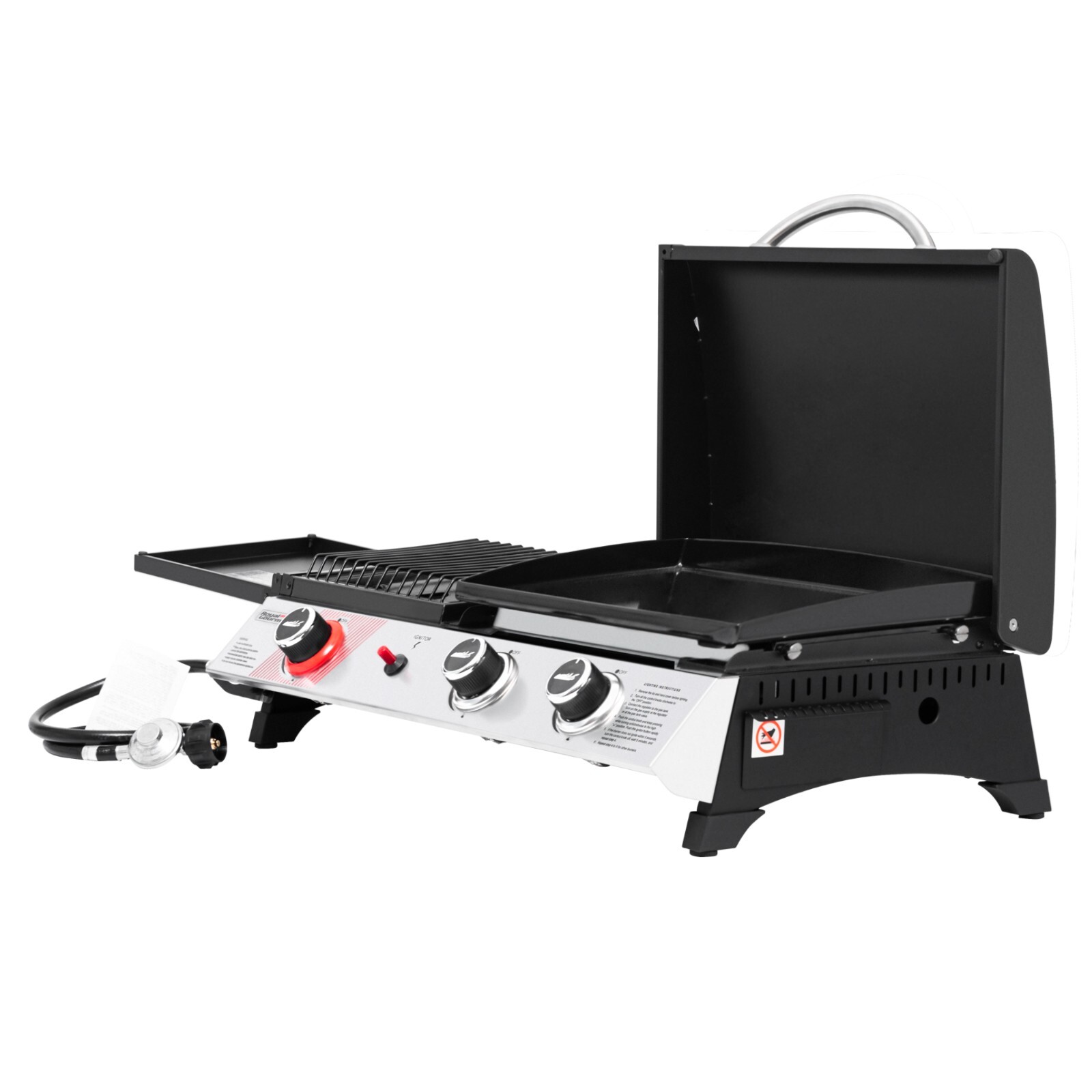 Royal Gourmet 3-in-1 Portable Gas Griddle with Side Burner and Lid for Outdoor